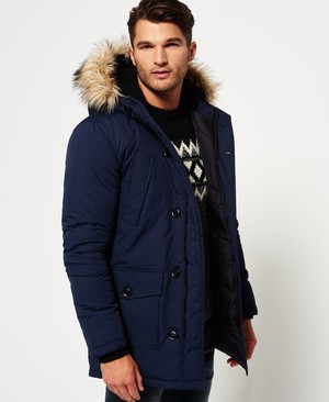 Superdry Faux Fur Trimmed Everest Férfi Kabát Sötétkék | DEAXY7086